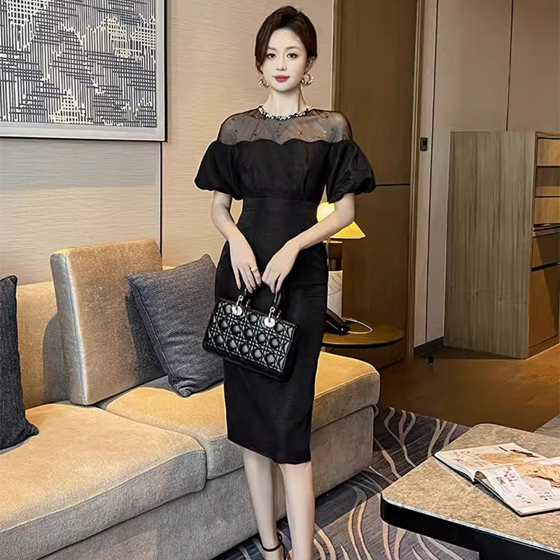 オフショルダー風パフスリーブワンピース(5COLORS)