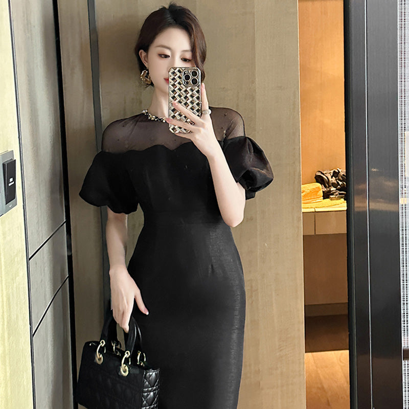 オフショルダー風パフスリーブワンピース(5COLORS)