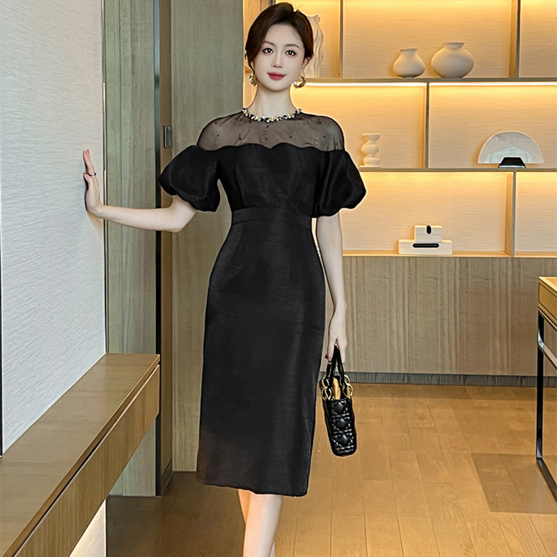 オフショルダー風パフスリーブワンピース(5COLORS)