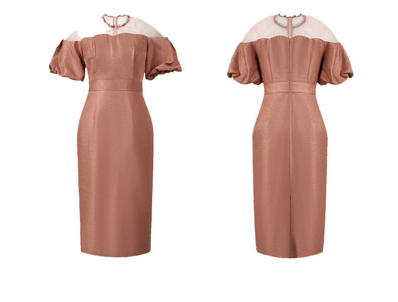 オフショルダー風パフスリーブワンピース(5COLORS)