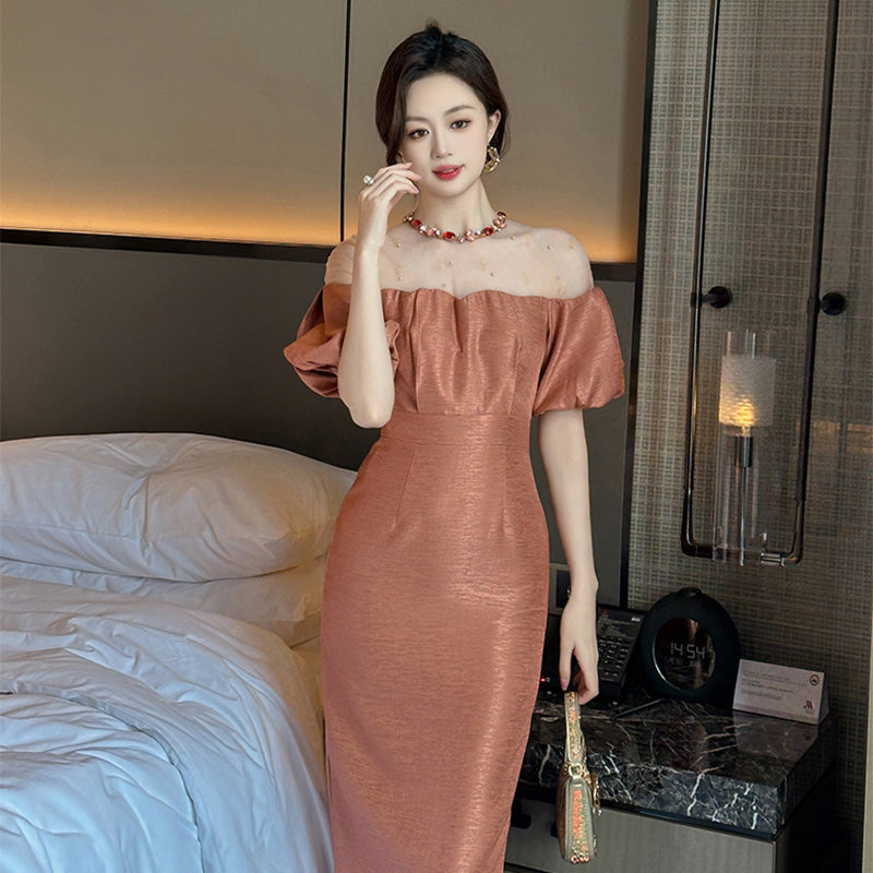 オフショルダー風パフスリーブワンピース(5COLORS)