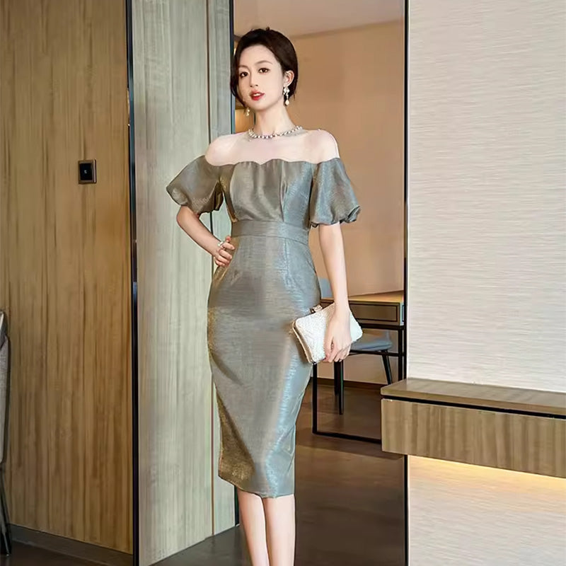 オフショルダー風パフスリーブワンピース(5COLORS)