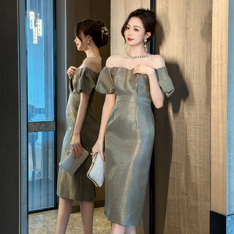 オフショルダー風パフスリーブワンピース(5COLORS)