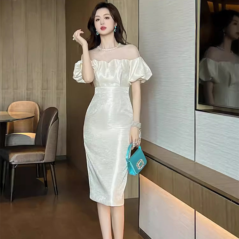 オフショルダー風パフスリーブワンピース(5COLORS)