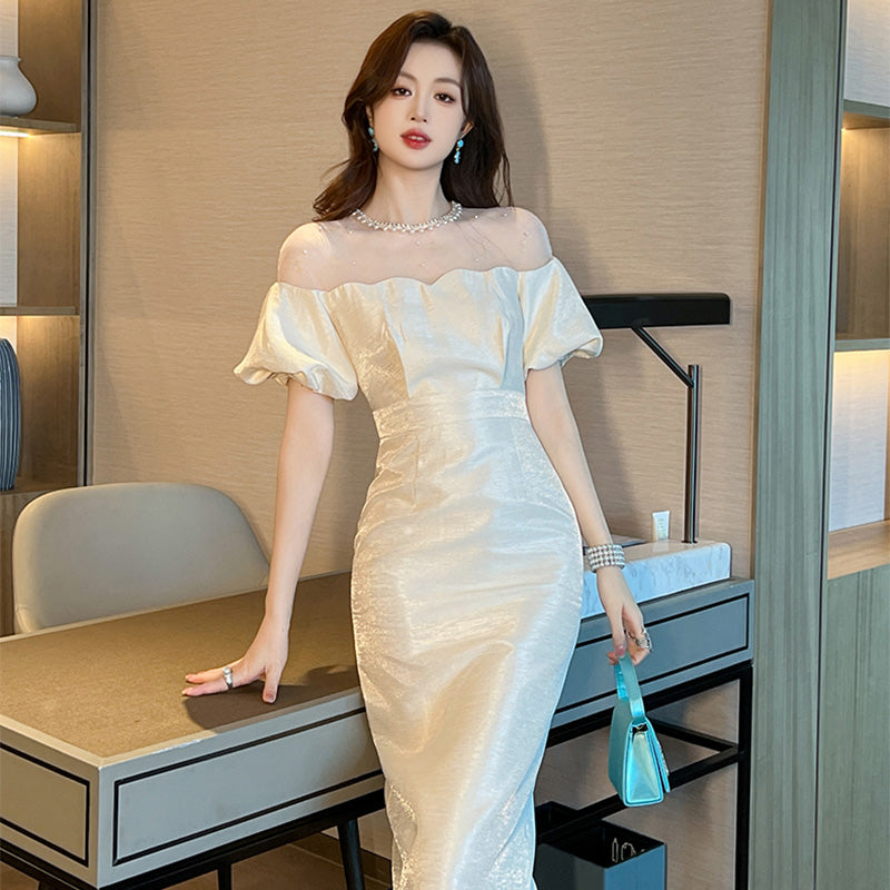 オフショルダー風パフスリーブワンピース(5COLORS)