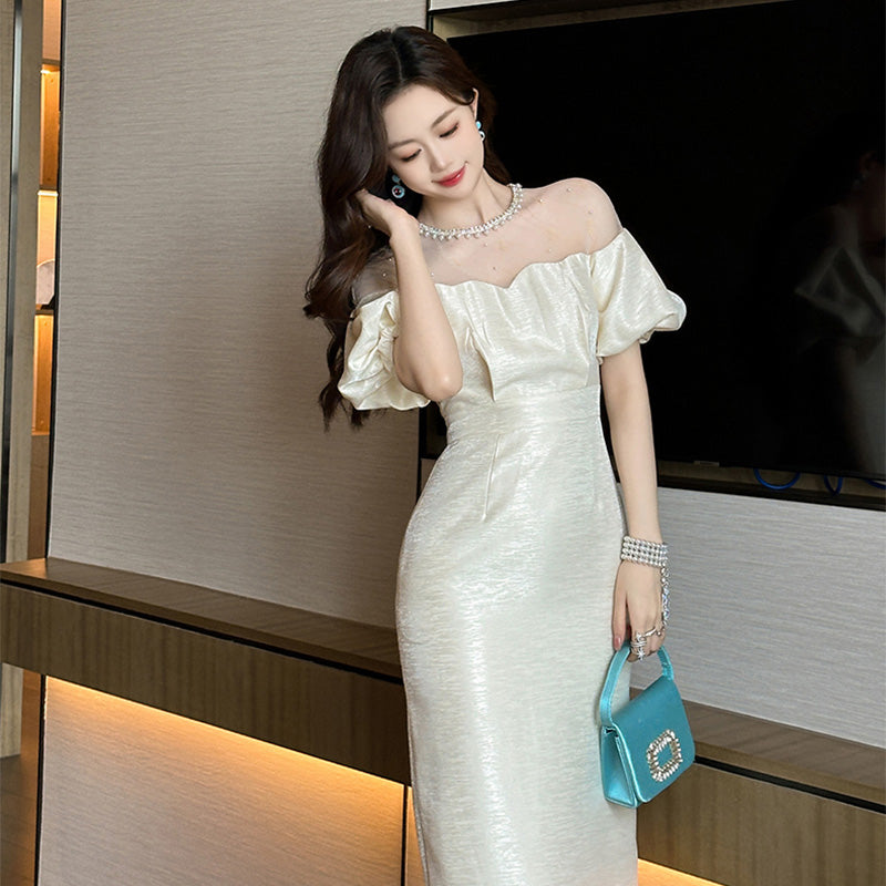 オフショルダー風パフスリーブワンピース(5COLORS)