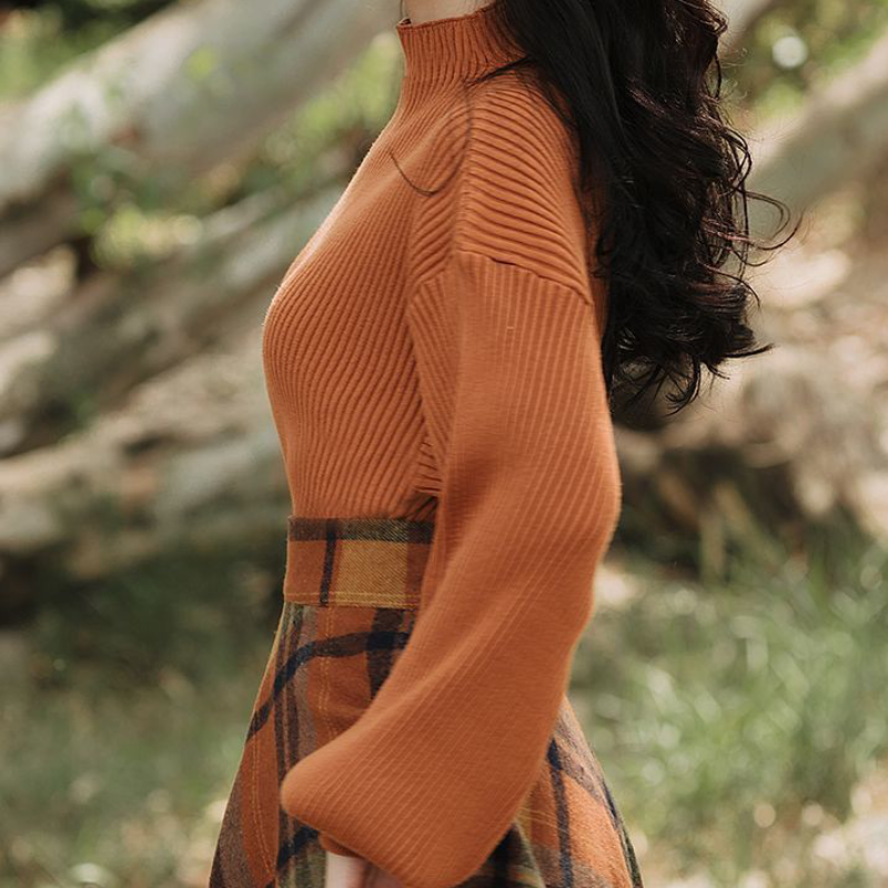 ハイネックニット×クラシカルチェックスカート(2colors)