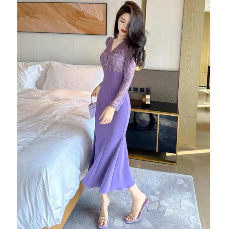 グラマラスレースブラウスコンビマーメイドワンピース