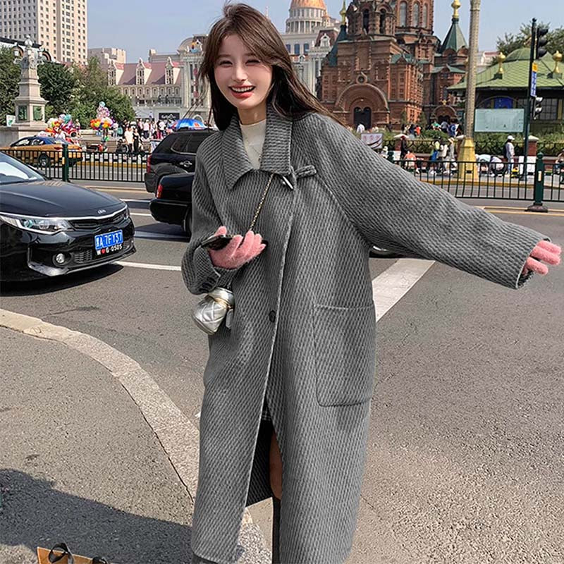 ラグランスリーブロング丈ウールコート