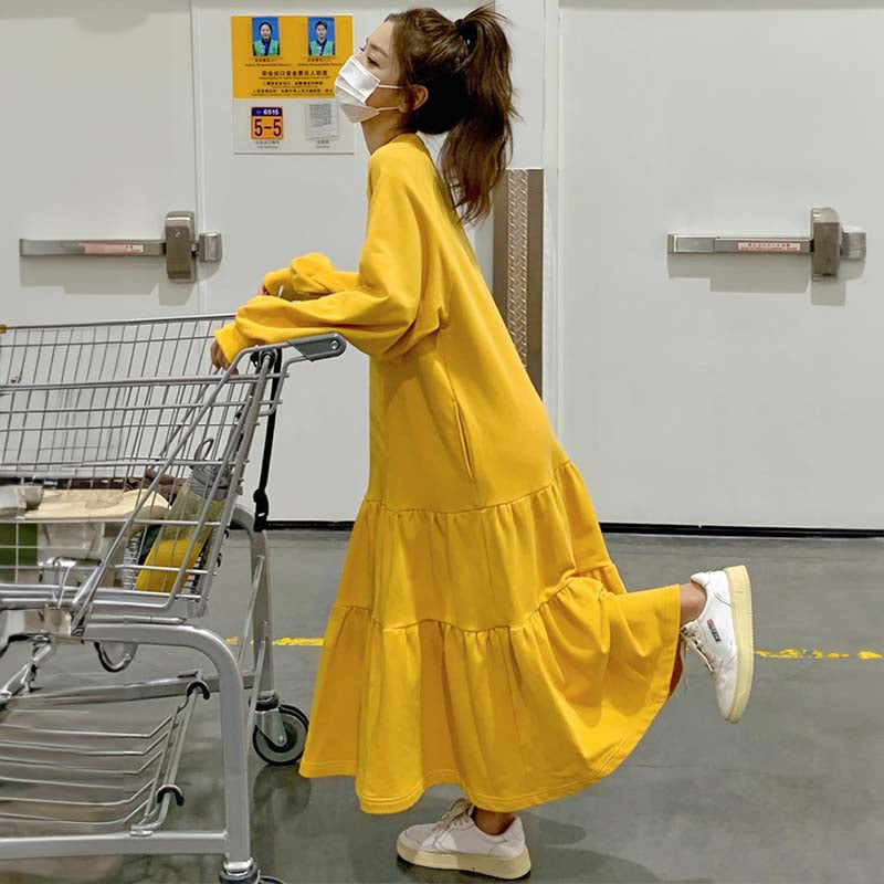 【即納】裾フリルスウェットワンピース(イエロー/M)