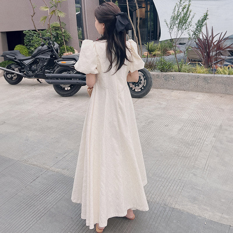 パフスリーブAラインワンピース