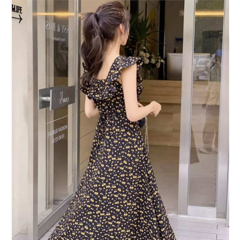 2WAYラッフル花柄ノースリーブマキシワンピース
