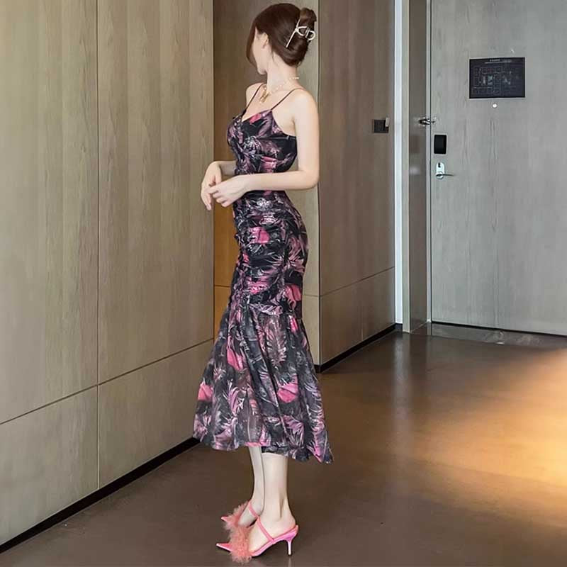 花柄ロング丈キャミソールワンピース