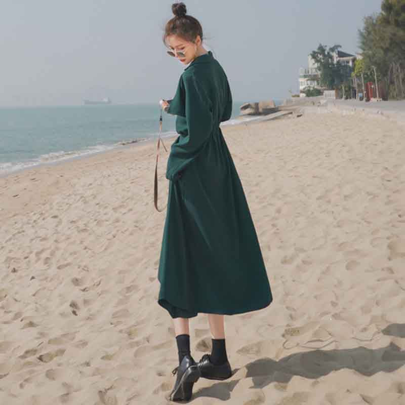 ビンテージ風ベルト付きVネックワンピース(2colors)