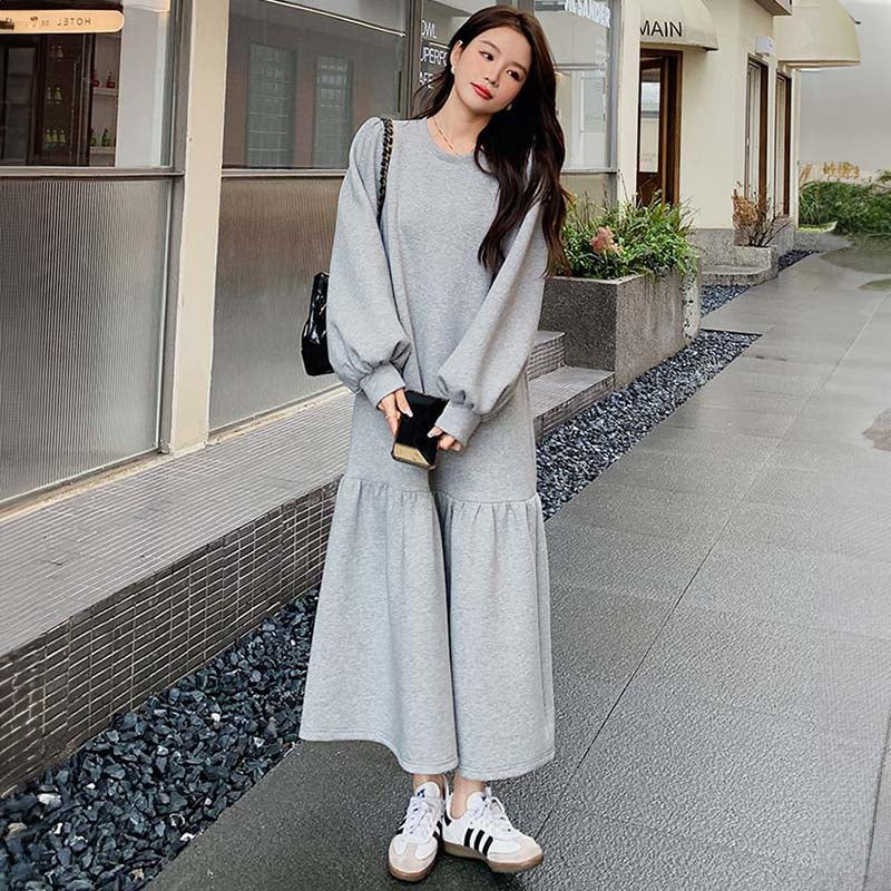 【即納】裾フリルスウェットワンピース(イエロー/M)