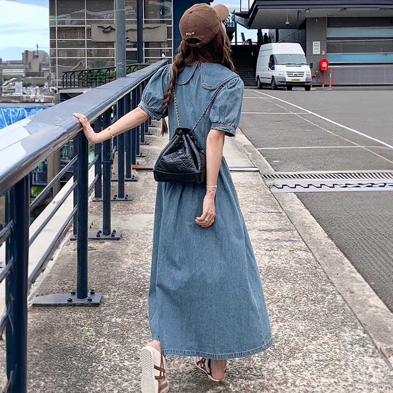 襟コンシャスデニムワンピース