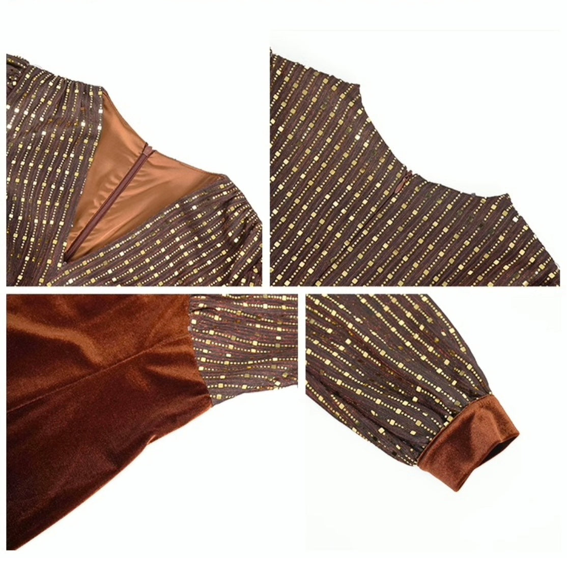 スパンコール切り替えVネックロングワンピース(3colors)