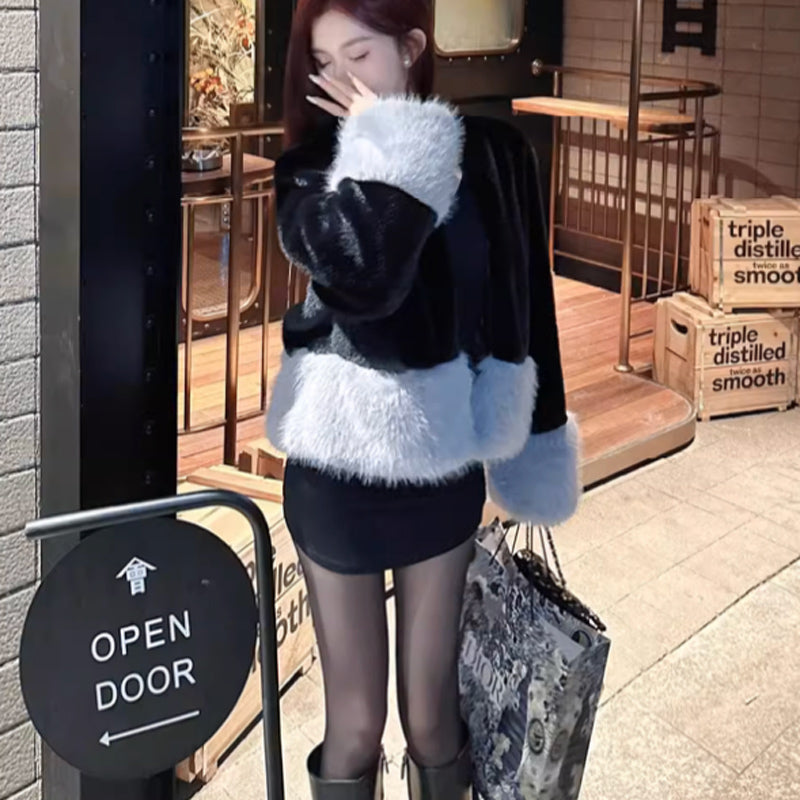 ショート丈ツートンファーコート