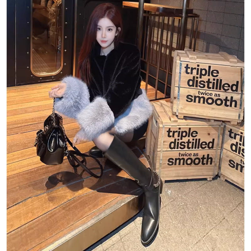 ショート丈ツートンファーコート