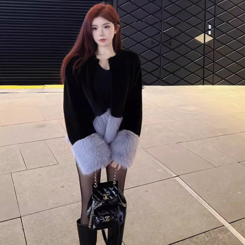 ショート丈ツートンファーコート