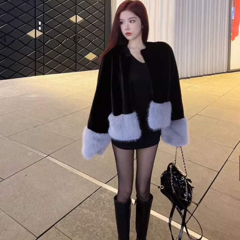 ショート丈ツートンファーコート