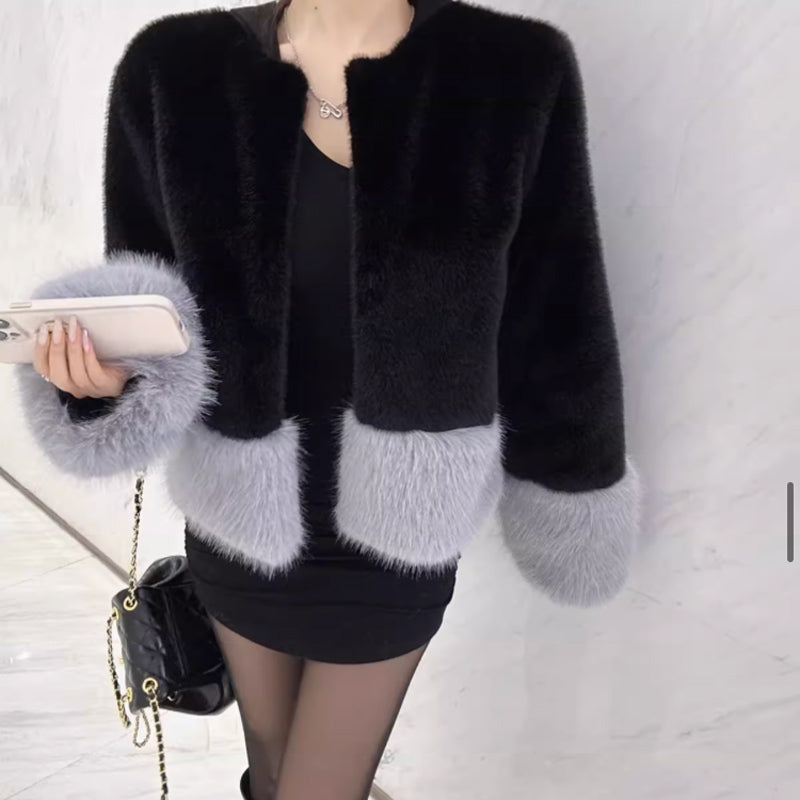 ショート丈ツートンファーコート