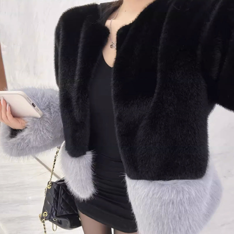 ショート丈ツートンファーコート