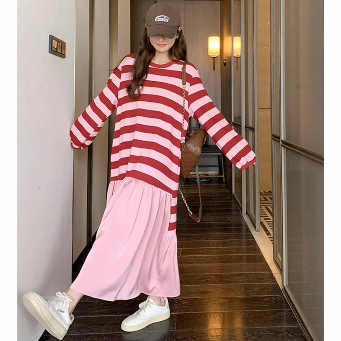 ボーダースウェットロングワンピース