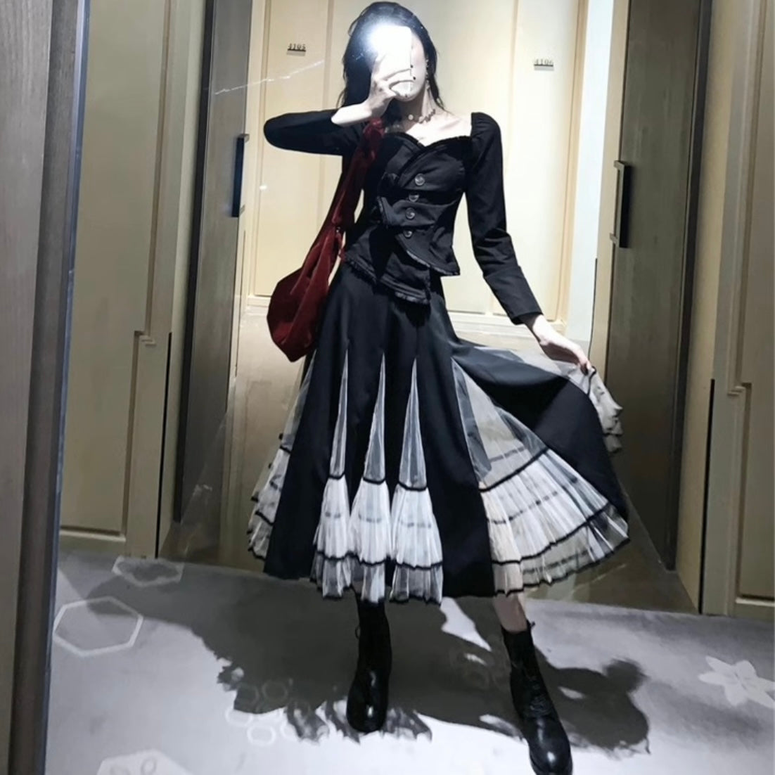異素材レースプリーツスカート(2colors)