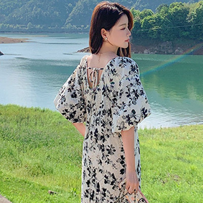 ランタンスリーブフラワーワンピース