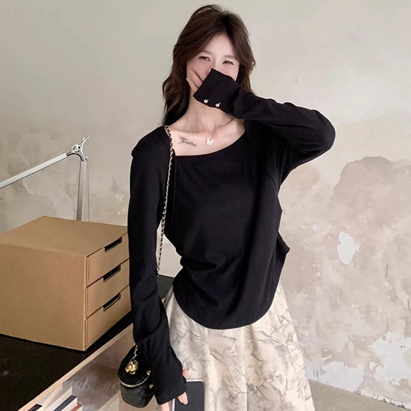 スクエアネックトップス×ワイドパンツセット