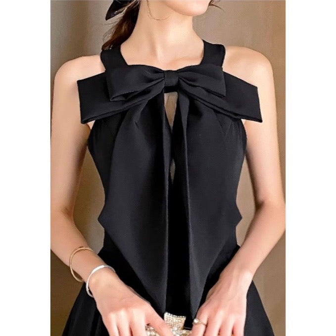 ブラックリボンミモレ丈ドレス