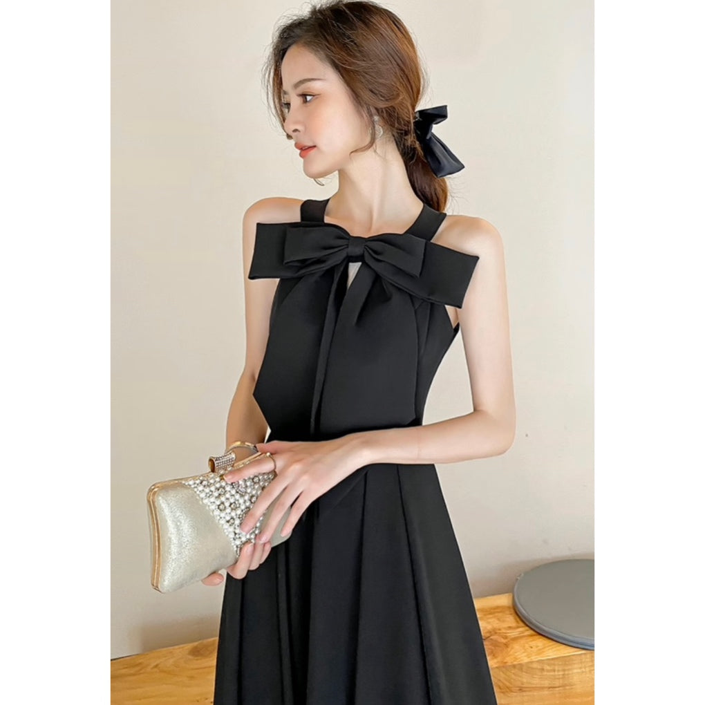 ブラックリボンミモレ丈ドレス