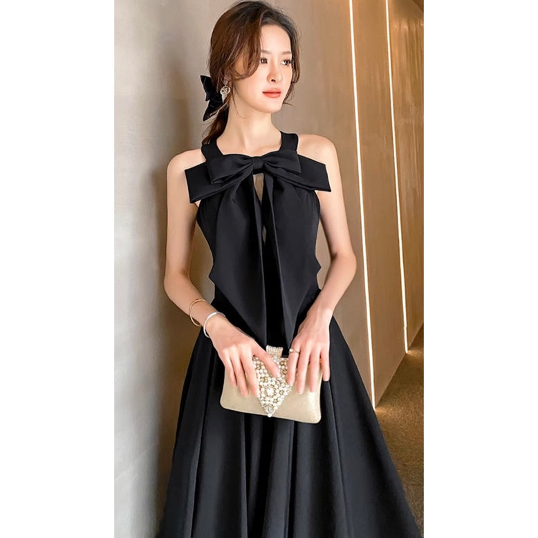 ブラックリボンミモレ丈ドレス