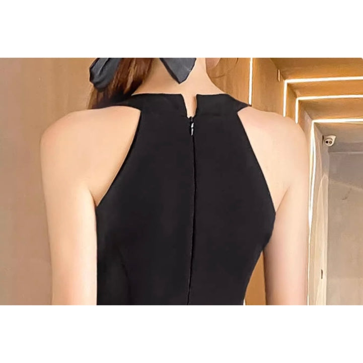 ブラックリボンミモレ丈ドレス