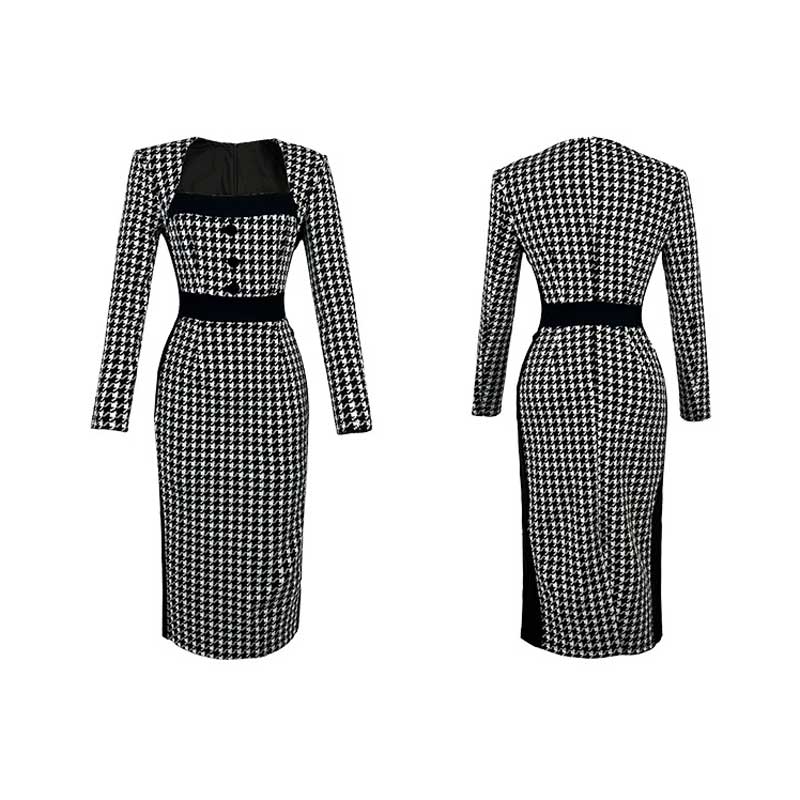 千鳥柄タイトワンピース