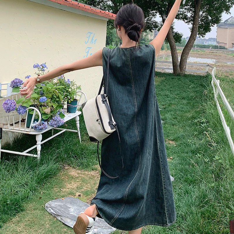 ノースリーブデニムロングワンピース