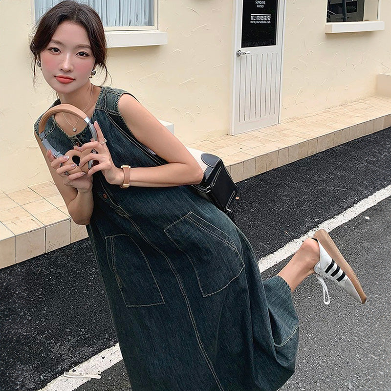ノースリーブデニムロングワンピース