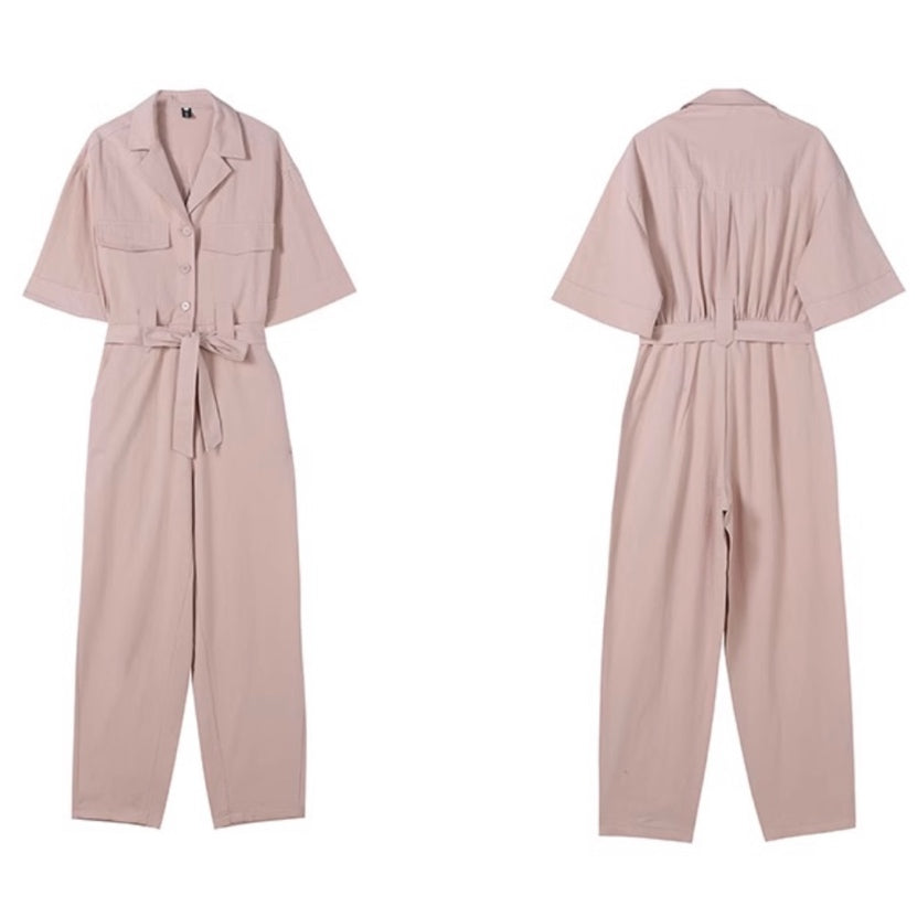 ウエストリボン付きオールインワン