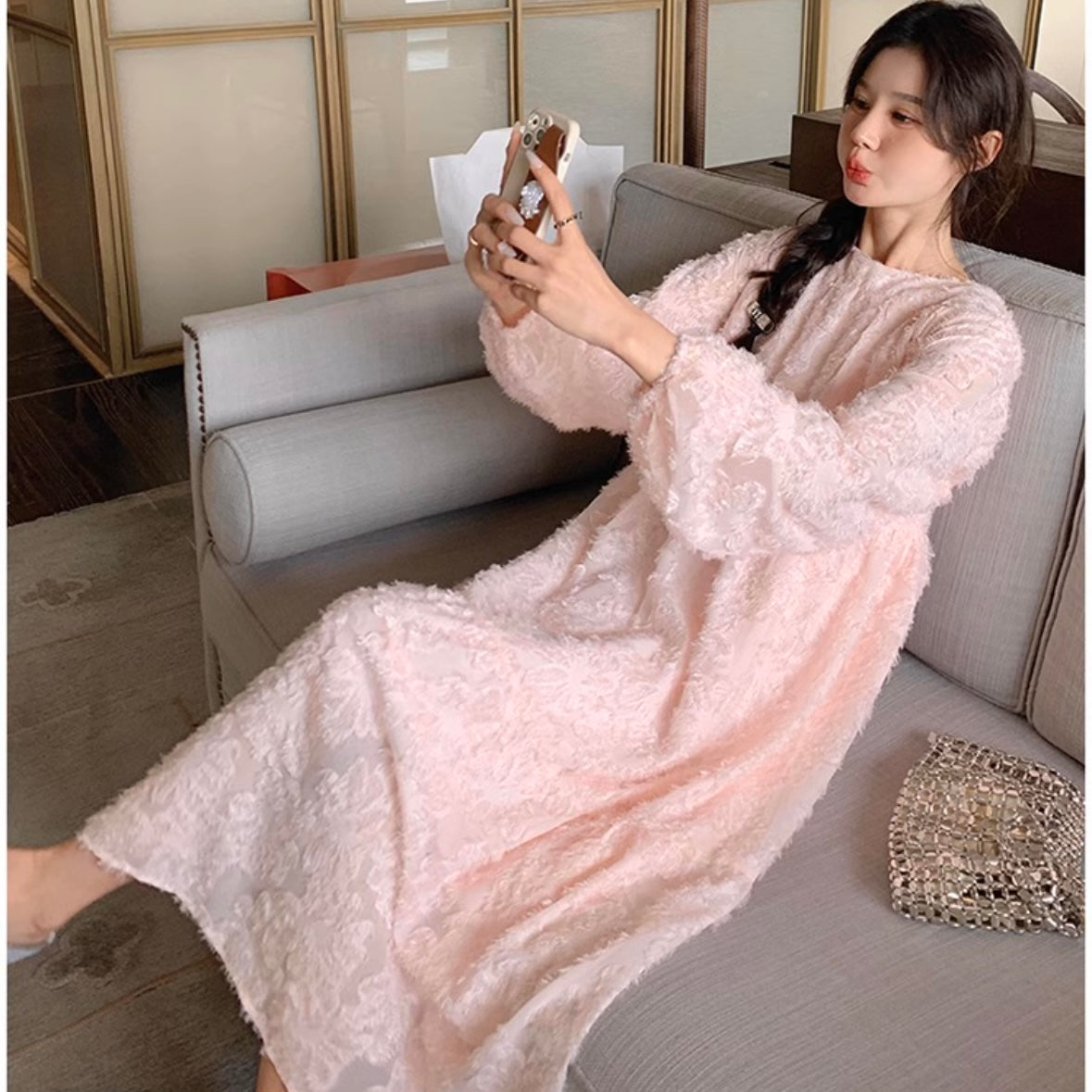 フラワージャガードワンピース(2colors)