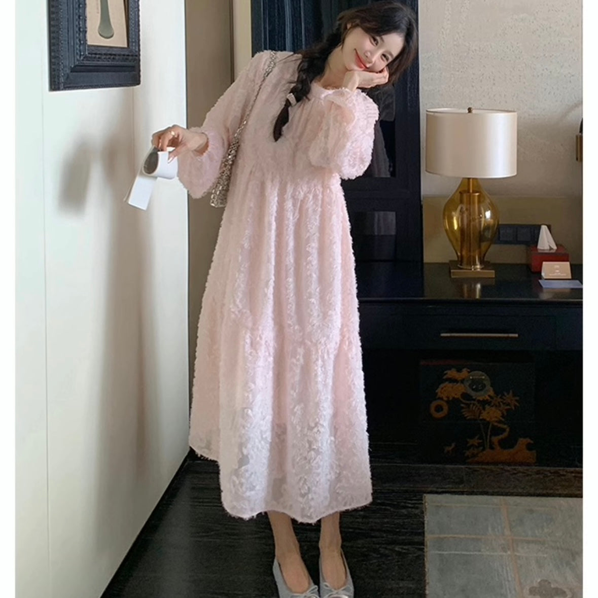 フラワージャガードワンピース(2colors)