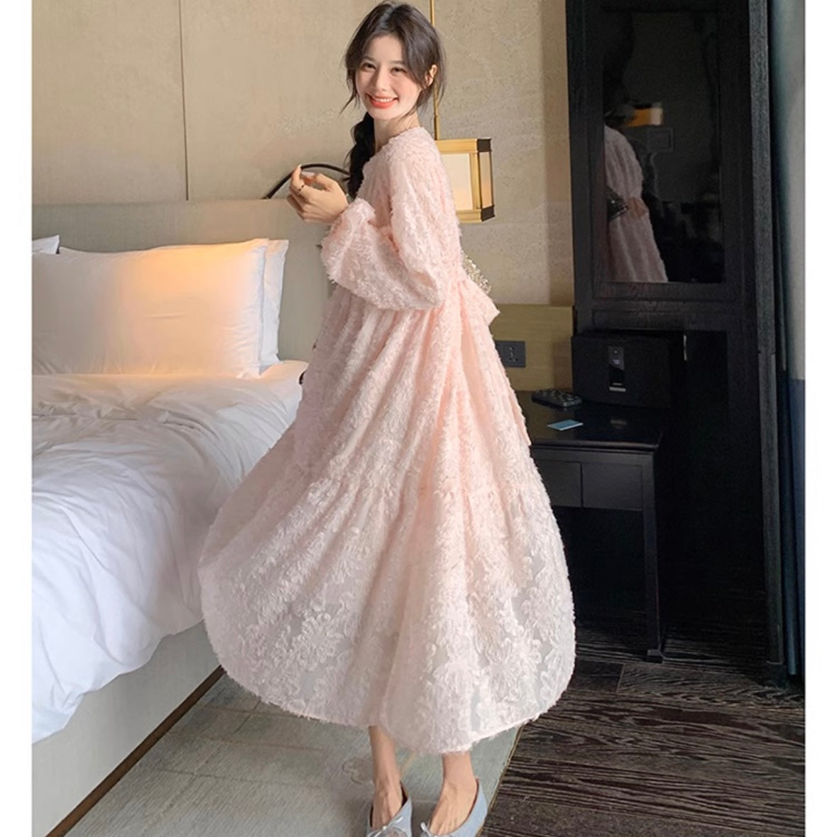 フラワージャガードワンピース(2colors)