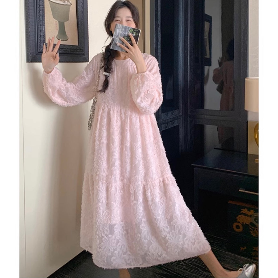 フラワージャガードワンピース(2colors)