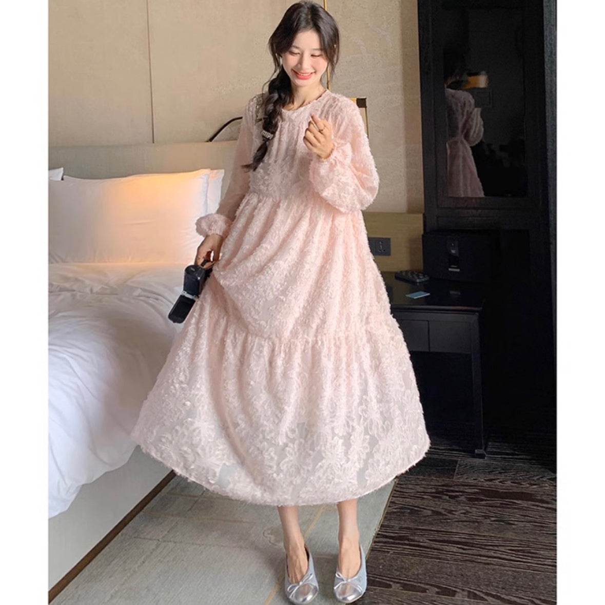 フラワージャガードワンピース(2colors)