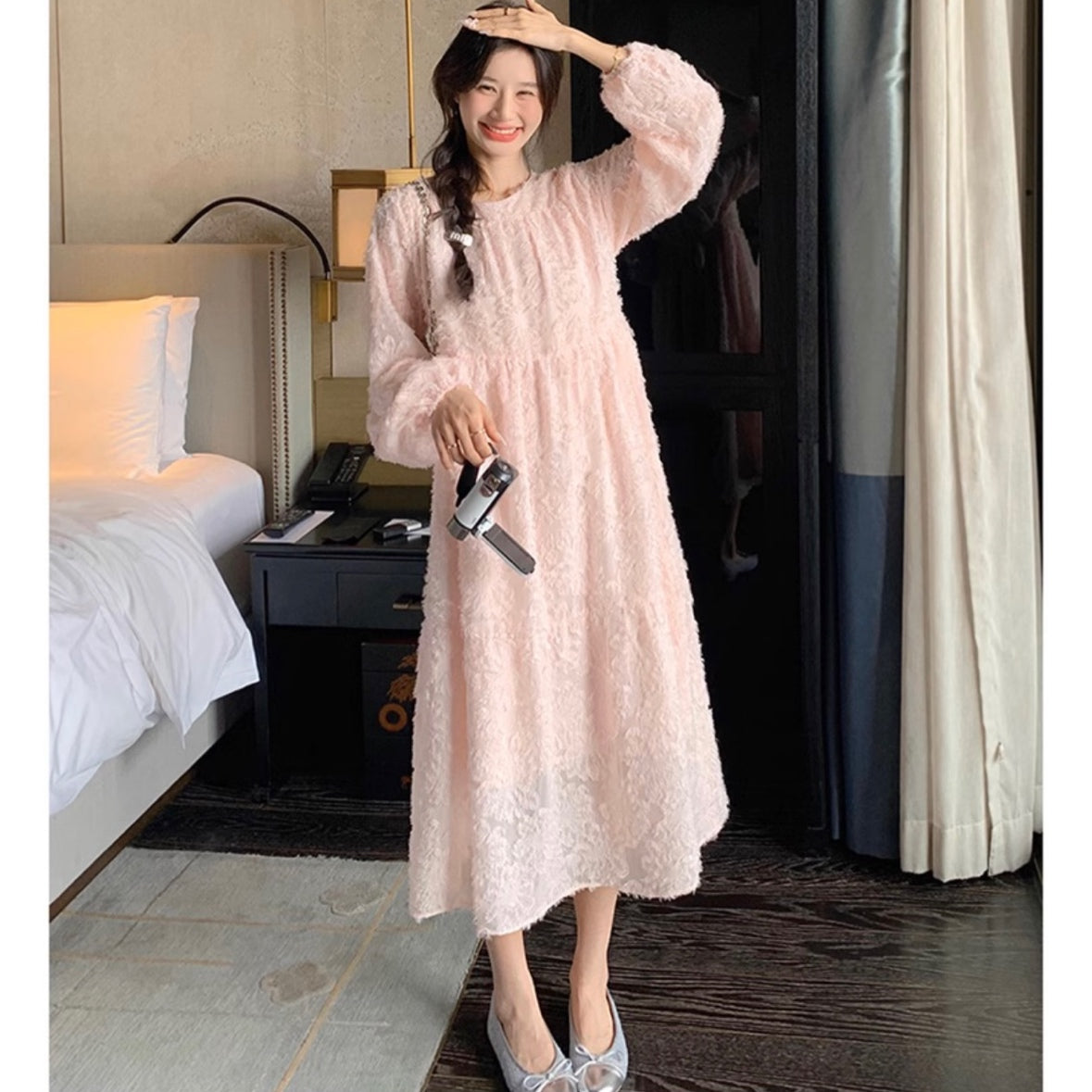 フラワージャガードワンピース(2colors)