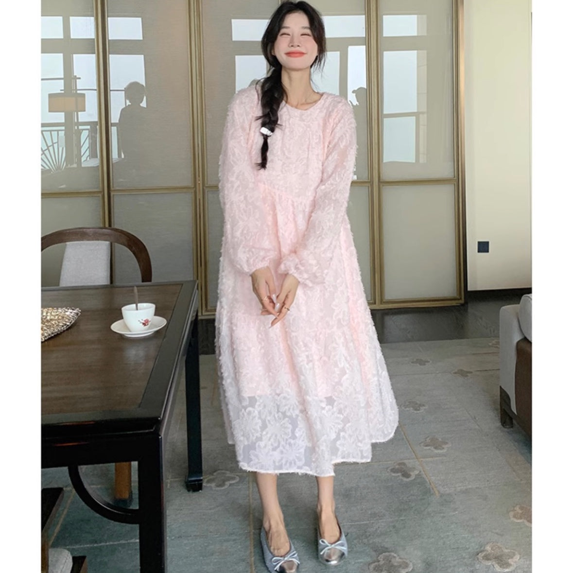 フラワージャガードワンピース(2colors)