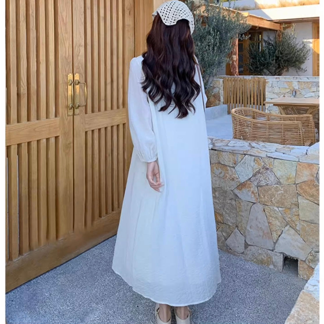 フロントボタンプリーツロングワンピース