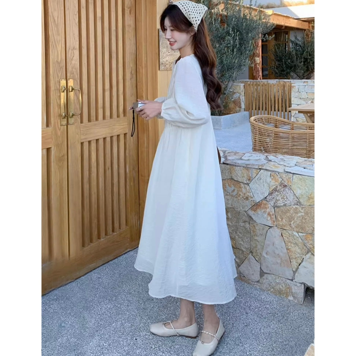 フロントボタンプリーツロングワンピース