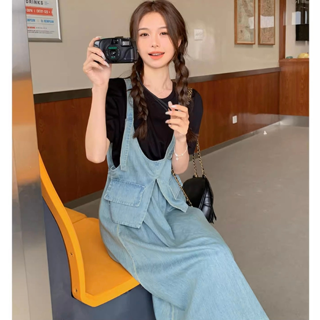 フェイクツーピースサスペンダーワンピース