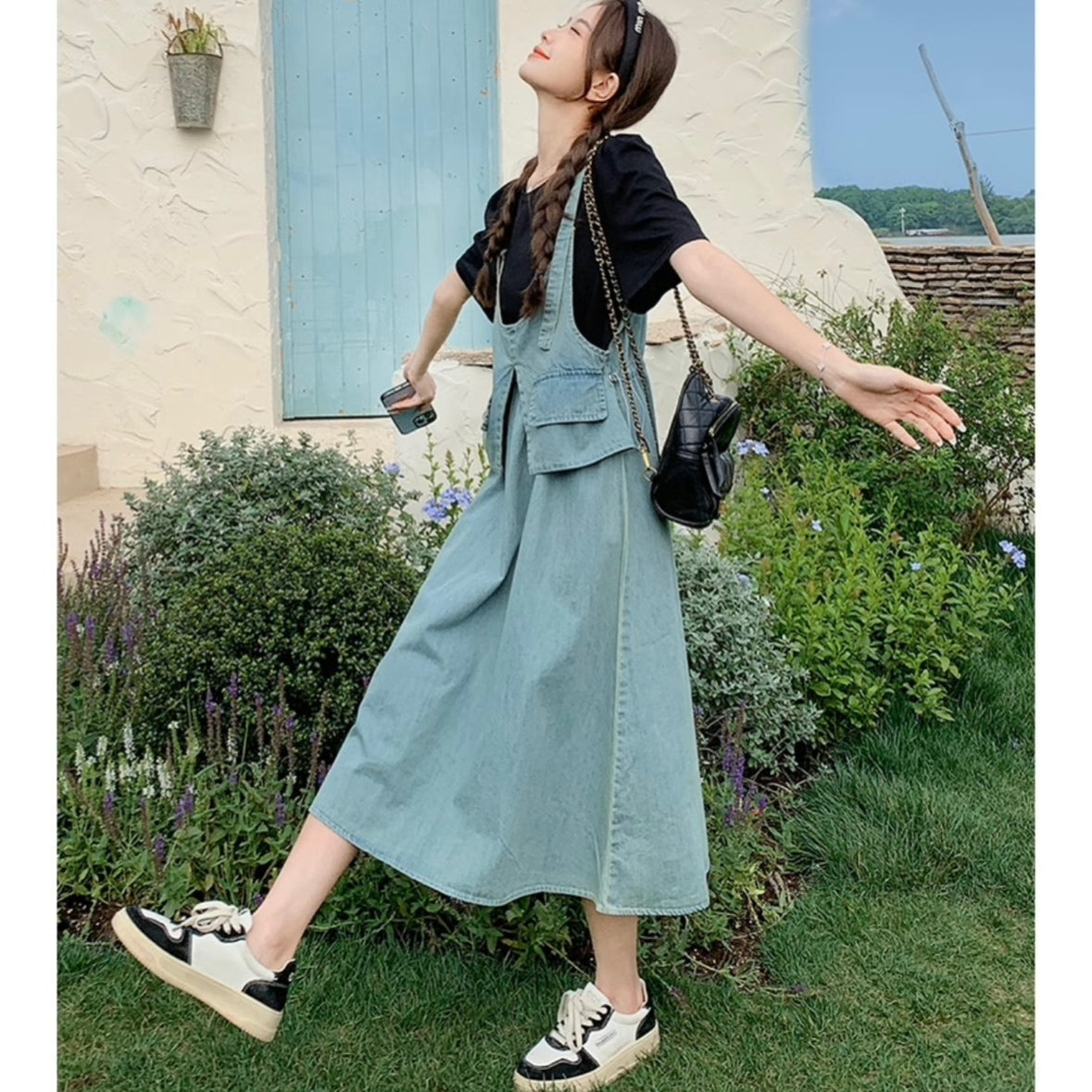 フェイクツーピースサスペンダーワンピース